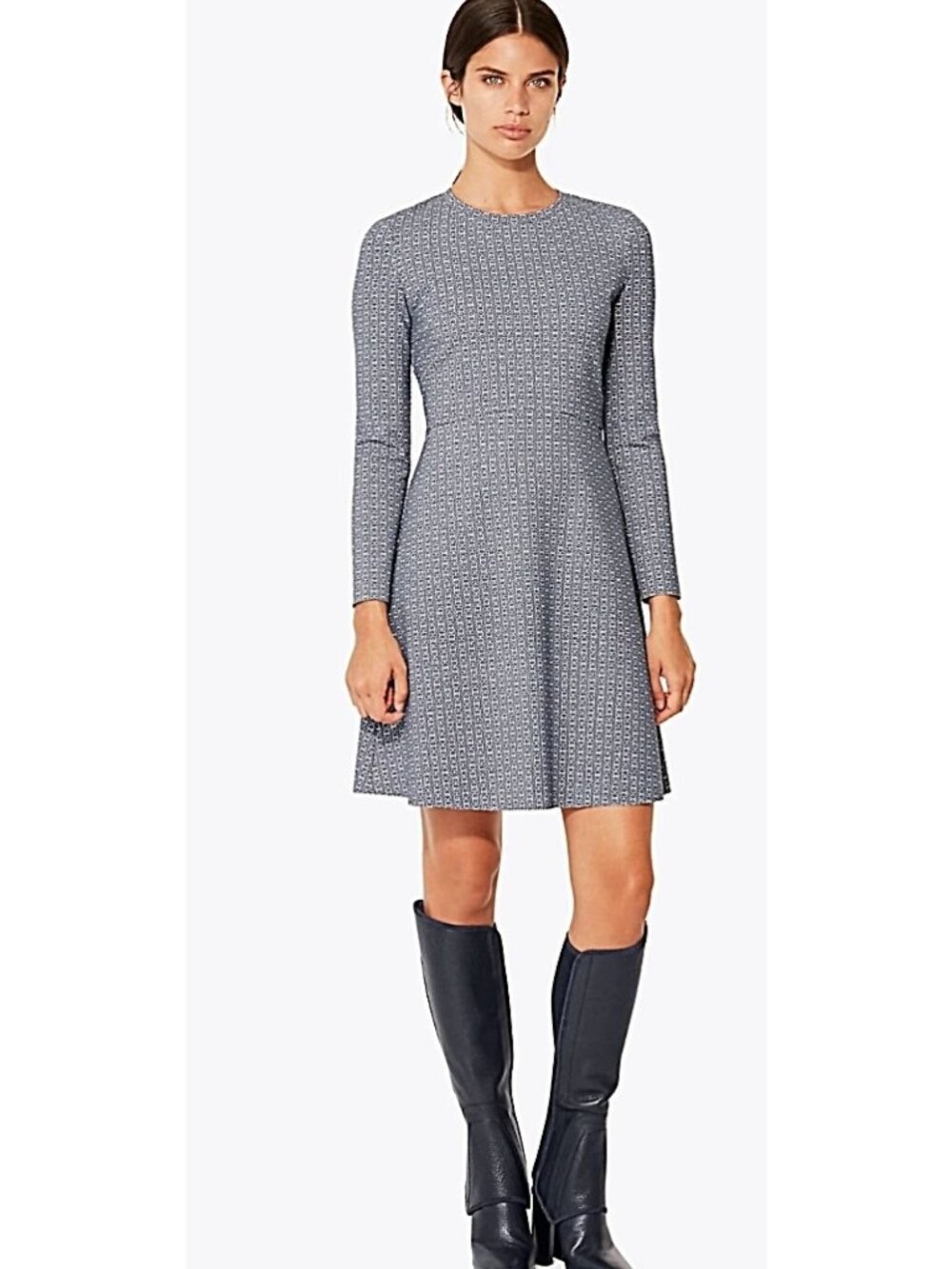 Tory Burch Blue Corinne Grey Blue  Chain link Print Dress Size Large Ponte Prep